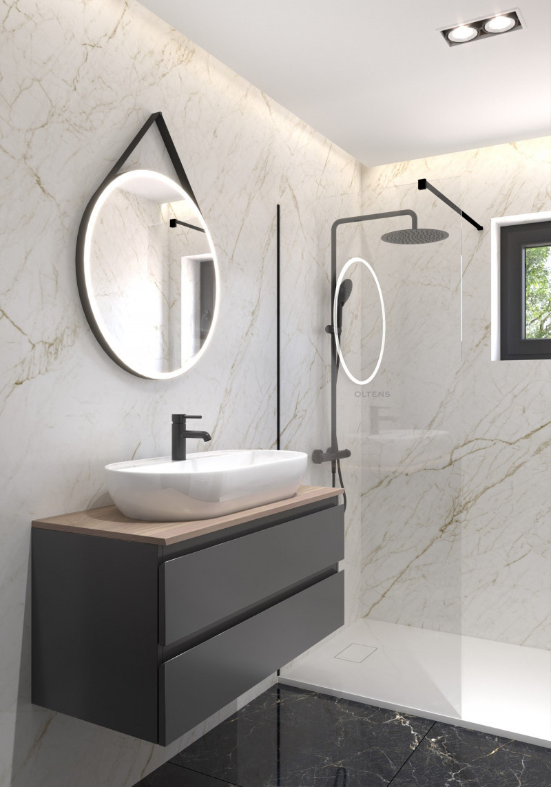 Oltens Hamnes Thin umywalka 80x40 cm stawiana na blat z otworem biała 41315000