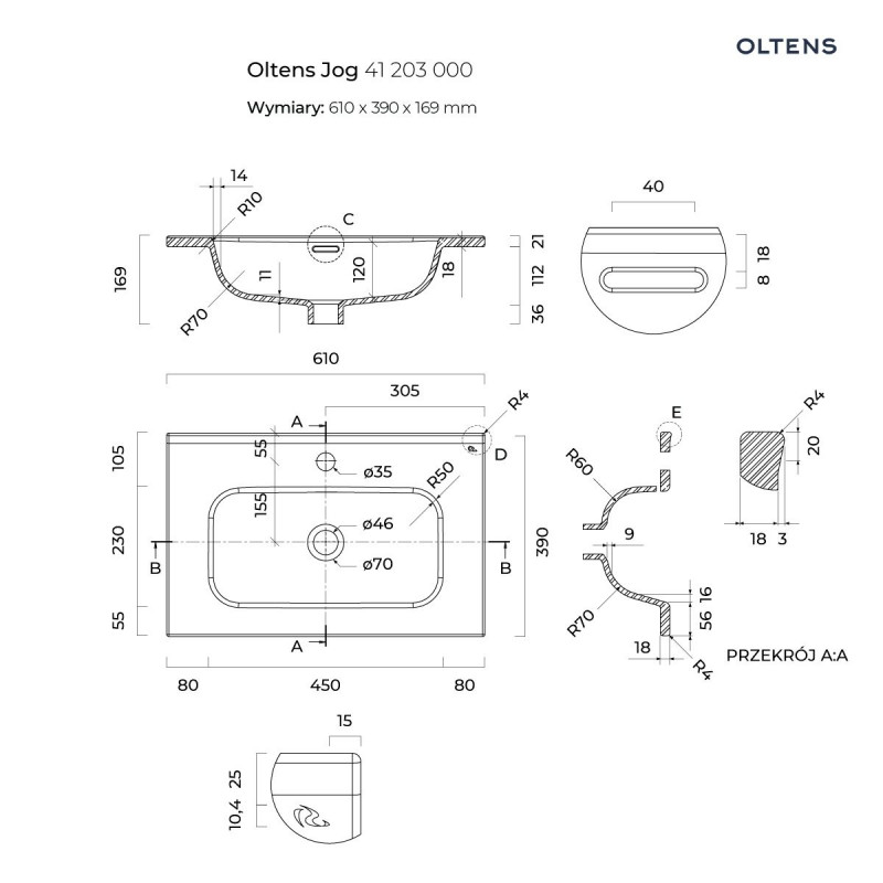 Oltens Jog zestaw szafka z umywalką 60 cm biała 68000000