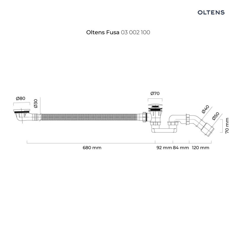 Oltens Fusa syfon wannowy klik-klak złoty połysk 03002800