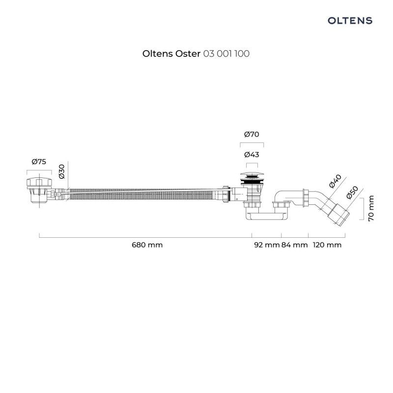 Oltens Oster syfon wannowy automatyczny z pokrętłem czarny mat 03001300