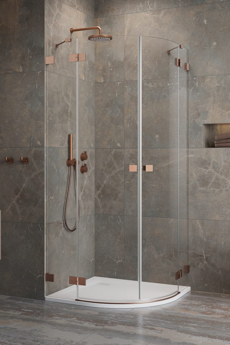 Radaway Essenza Pro Brushed Copper PDD kabina półokrągła 80x80 drzwi otwierane miedź szczotkowana Easy Clean 10095080-93-01L + 10095080-93-01R