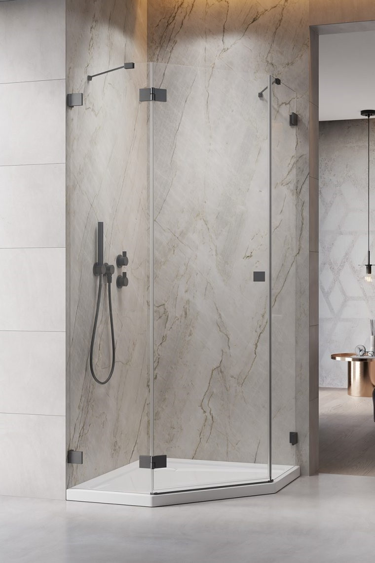 Radaway Essenza Pro Brushed GunMetal PTJ kabina pięciokątna 80x100 drzwi otwierane lewe gunmetal Easy Clean 10100000-92-01L + 10100500-01-01