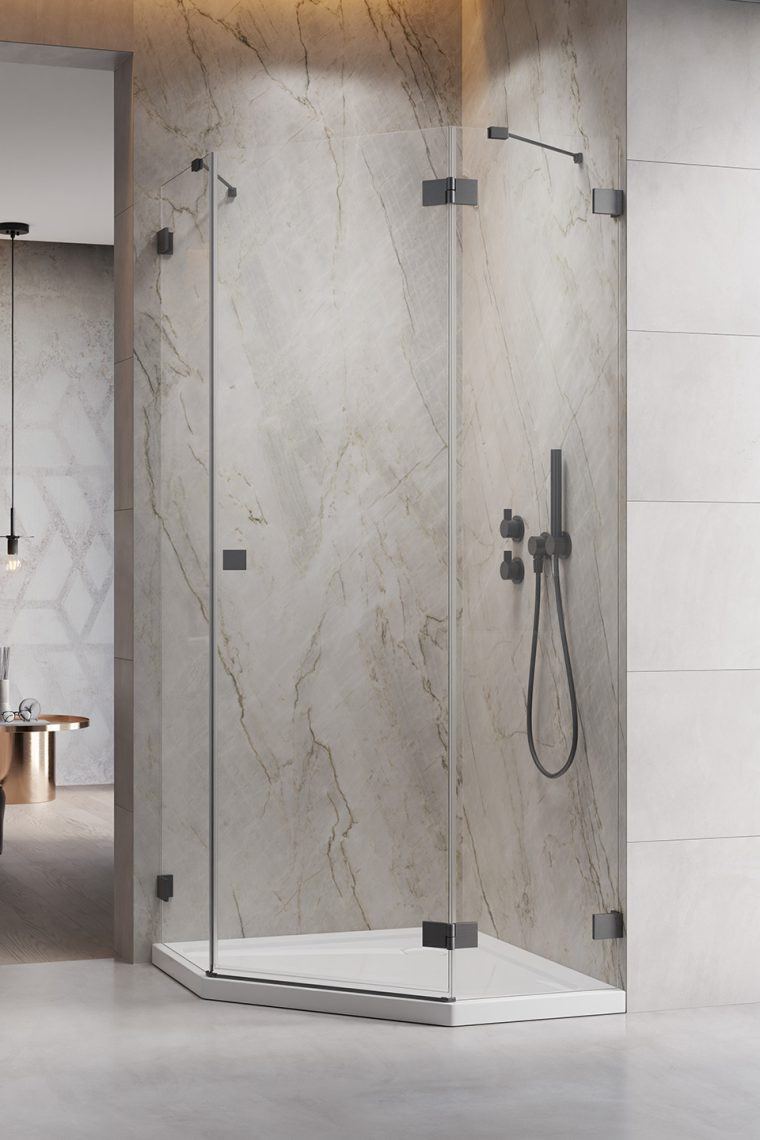 Radaway Essenza Pro Brushed GunMetal PTJ kabina pięciokątna 80x90 drzwi otwierane prawe gunmetal Easy Clean 10100000-92-01R + 10100400-01-01