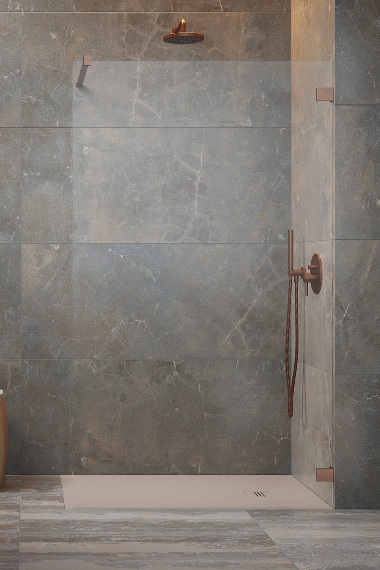 Radaway Essenza Pro Brushed Copper kabina typu Walk-In 140 cm miedź szczotkowana przeźroczyste Easy Clean 10103140-93-01