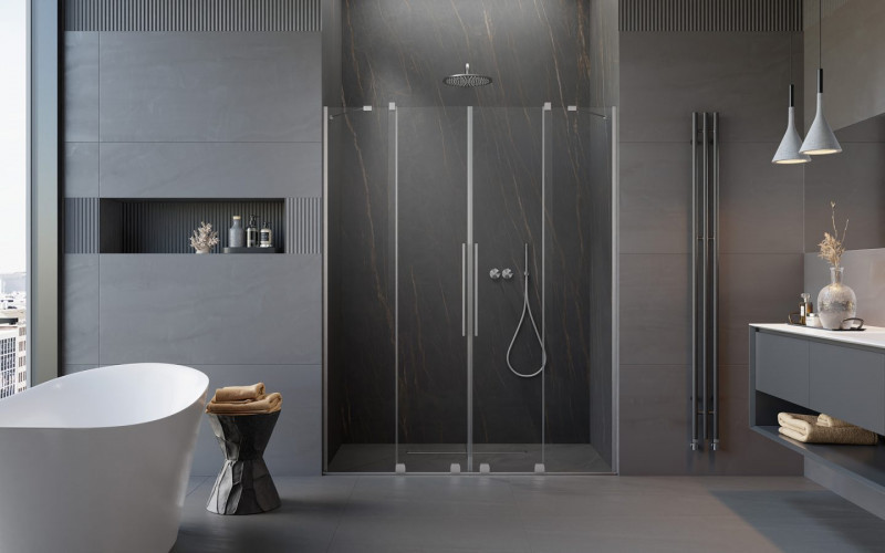 Radaway Furo Brushed Nickel DWD drzwi wnękowe dwuczęściowe przesuwne 160 cm nikiel szczotkowany przeźroczyste Easy Clean 10108438-91-01 + 10111392-01-01