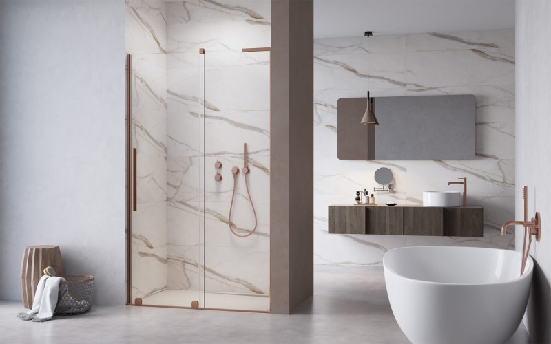 Radaway Furo SL Brushed Copper DWJ drzwi wnękowe przesuwne 110 cm prawa miedź szczotkowana przeźroczyste Easy Clean 10307572-93-01R + 10110530-01-01