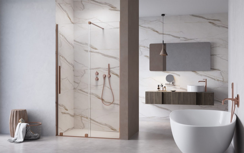 Radaway Furo Brushed Copper DWJ drzwi wnękowe przesuwne 160 cm prawe miedź szczotkowana przeźroczyste Easy Clean 10107822-93-01R + 10110780-01-01