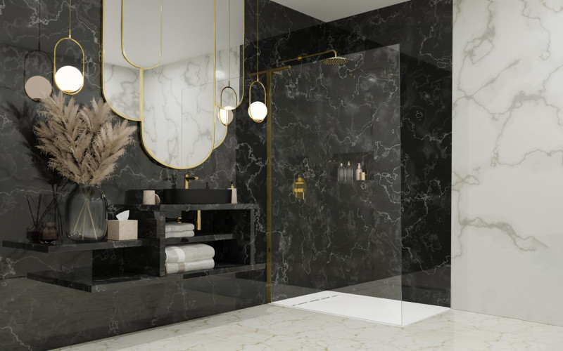 Radaway Modo SL Gold II kabina typu Walk-In 95 lewa złoty przeźroczyste Easy Clean 10319095-09-01L