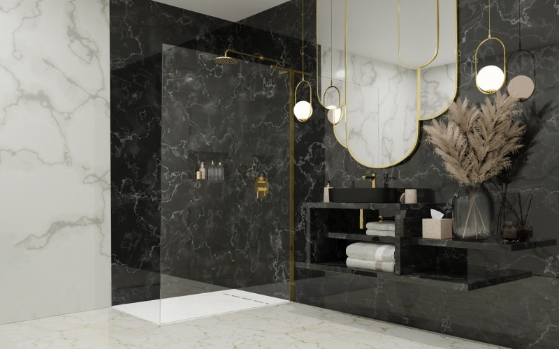 Radaway Modo SL Gold II kabina typu Walk-In 60 prawa złoty przeźroczyste Easy Clean 10319064-09-01R