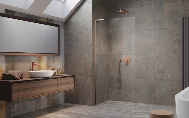 Radaway Modo SL Brushed Copper II kabina typu Walk-In 120 lewa miedź szczotkowana przeźroczyste Easy Clean 10319124-93-01L