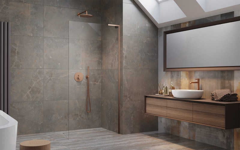 Radaway Modo SL Brushed Copper II kabina typu Walk-In 50 prawa miedź szczotkowana przeźroczyste Easy Clean 10319054-93-01R