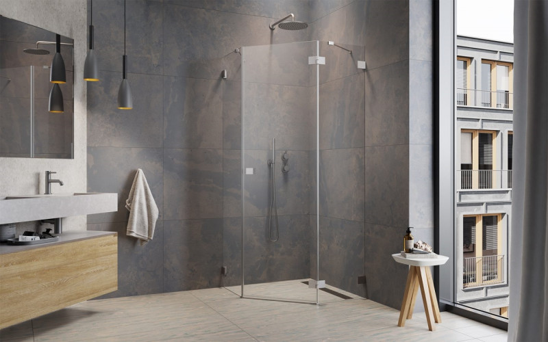 Radaway Essenza Pro Brushed Nickel PTJ kabina pięciokątna 80x100 drzwi otwierane prawe nikiel szczotkowany Easy Clean 10100000-91-01R + 10100500-01-01