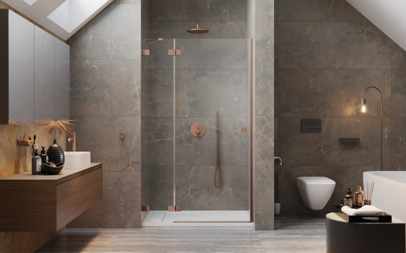 Radaway Essenza Pro Brushed Copper DWJ drzwi wnękowe otwierane 90 cm lewe miedź szczotkowana Easy Clean 10099090-93-01L