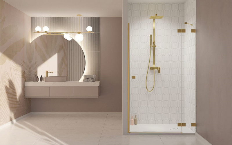 Radaway Essenza Pro Brushed Gold DWJ drzwi wnękowe otwierane 80 cm prawe złoty szczotkowany Easy Clean 10099080-99-01R