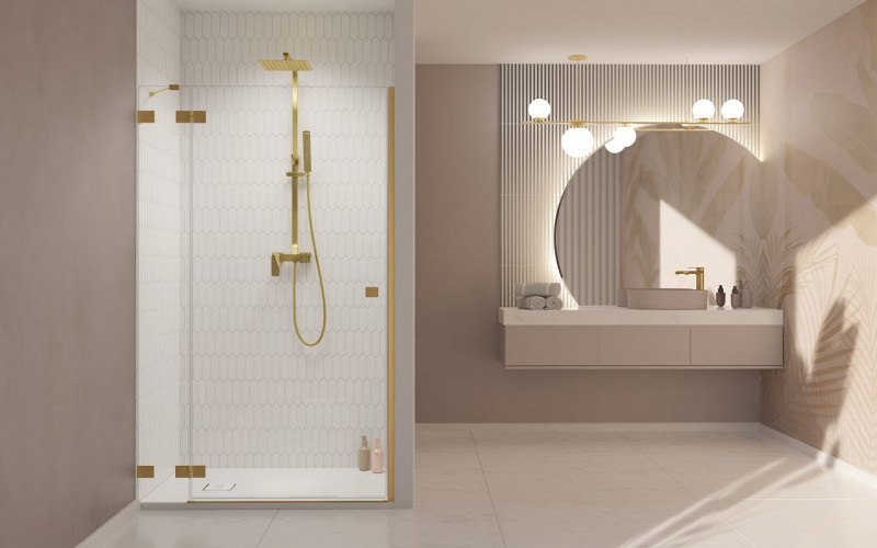 Radaway Essenza Pro Brushed Gold DWJ drzwi wnękowe otwierane 120 cm lewe złoty szczotkowany Easy Clean 10099120-99-01L