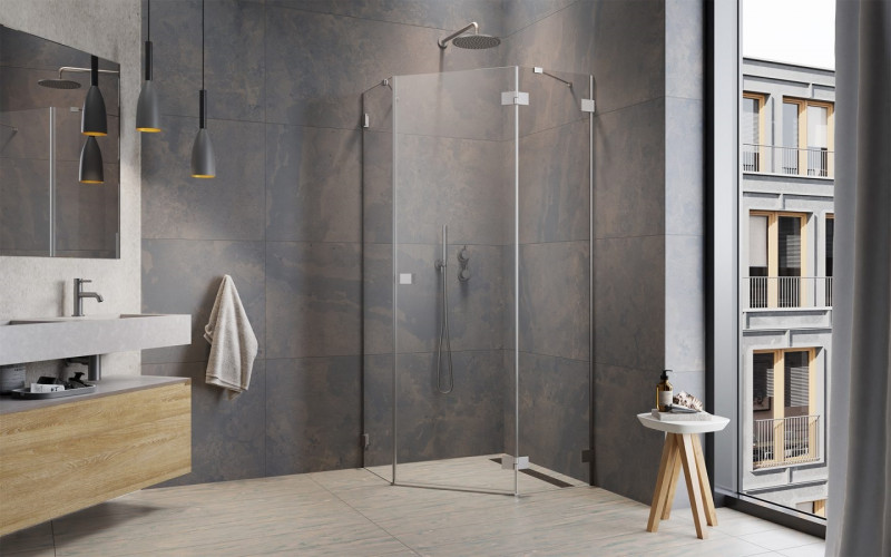 Radaway Essenza Pro Brushed Nickel PTJ kabina pięciokątna 90x100 drzwi otwierane prawe nikiel szczotkowany Easy Clean 10100000-91-01R + 10100700-01-01