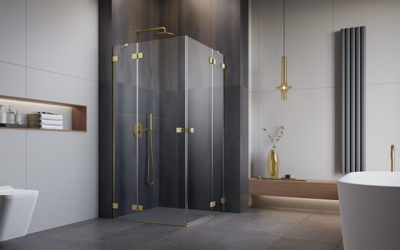 Radaway Essenza Pro Brushed Gold KDD kabina prostokątna 100Lx90R drzwi otwierane złoty szczotkowany Easy Clean 10096100-99-01L + 10096090-99-01R