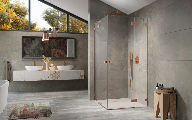 Radaway Essenza Pro Brushed Copper KDD kabina kwadratowa 90Lx100R drzwi otwierane miedź szczotkowana Easy Clean 10096090-93-01L + 10096100-93-01R