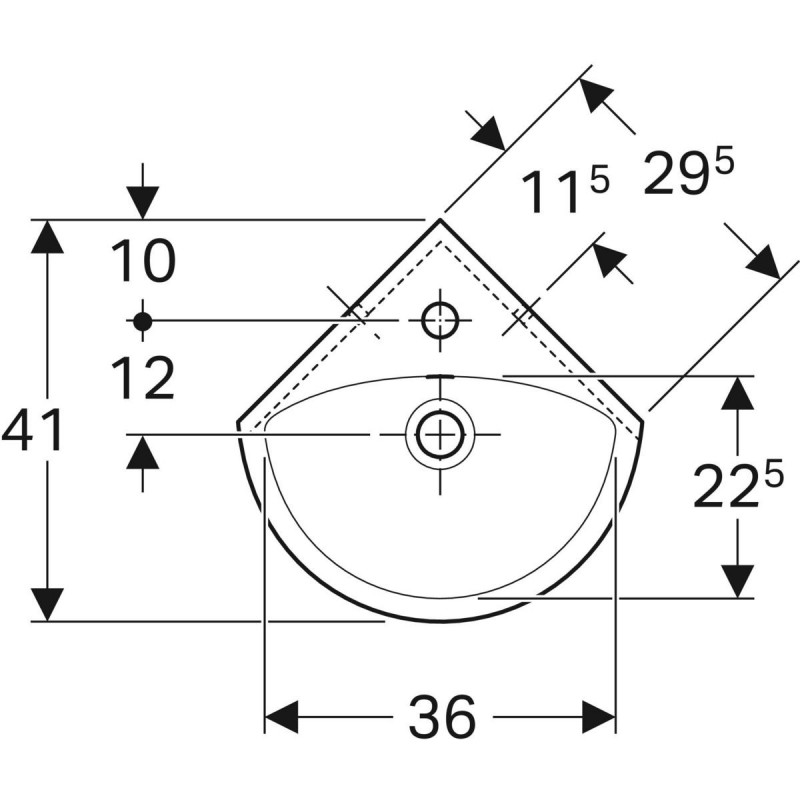 Geberit Selnova mała umywalka narożna 29x29 cm z otworem biały 500.326.01.5