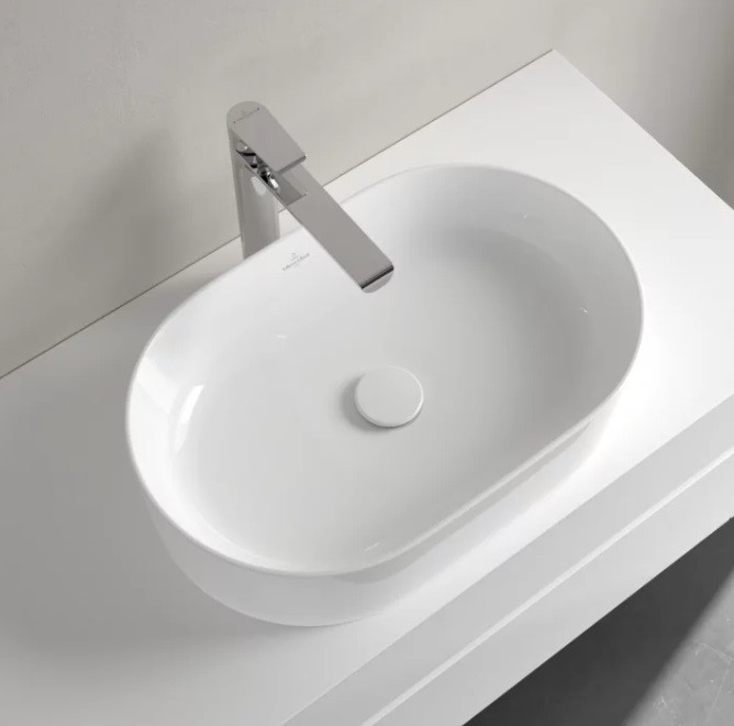 Villeroy&Boch Collaro umywalka nablatowa / stawiana na blat owalna 56x36 cm biała weiss alpin CeramicPlus 4A1956R1