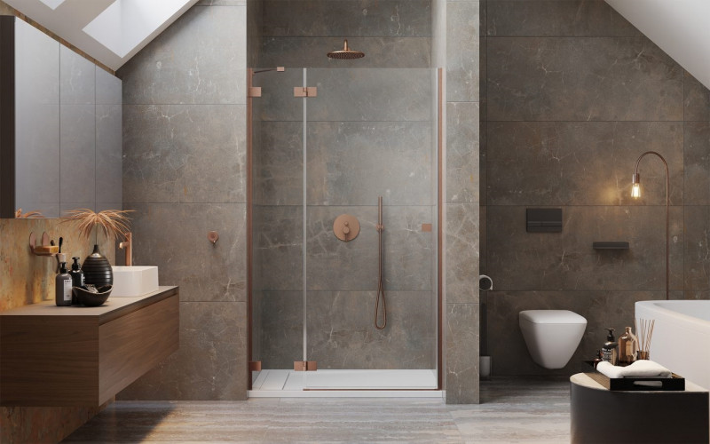 Radaway Essenza Pro Brushed Copper DWJ drzwi wnękowe otwierane 90 cm lewe miedź szczotkowana Easy Clean 10099090-93-01L