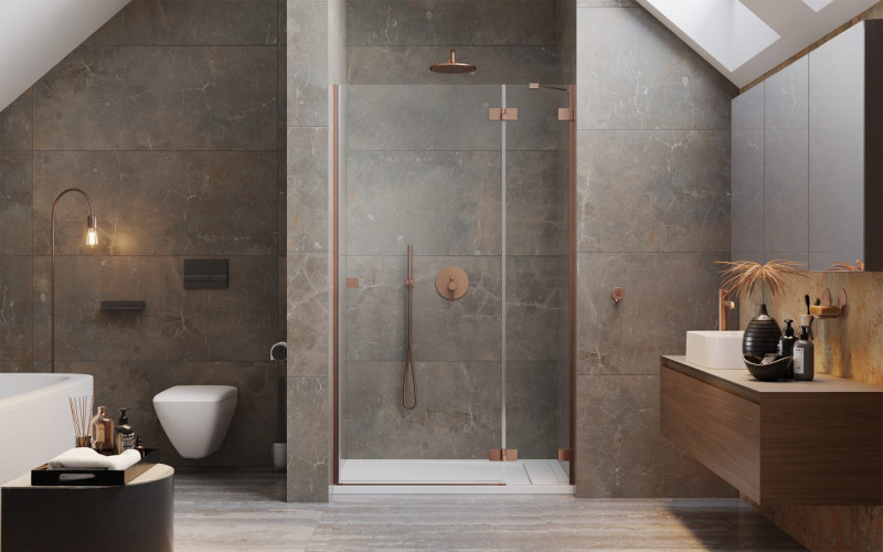 Radaway Essenza Pro Brushed Copper DWJ drzwi wnękowe otwierane 130 cm prawe miedź szczotkowana Easy Clean 10099130-93-01R