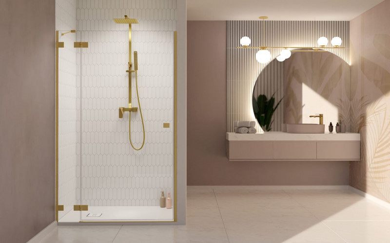 Radaway Essenza Pro Brushed Gold DWJ drzwi wnękowe otwierane 90 cm lewe złoty szczotkowany Easy Clean 10099090-99-01L