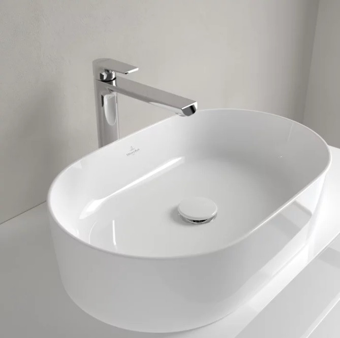 Villeroy&Boch Collaro umywalka nablatowa / stawiana na blat owalna 56x36 cm biała weiss alpin CeramicPlus 4A1956R1