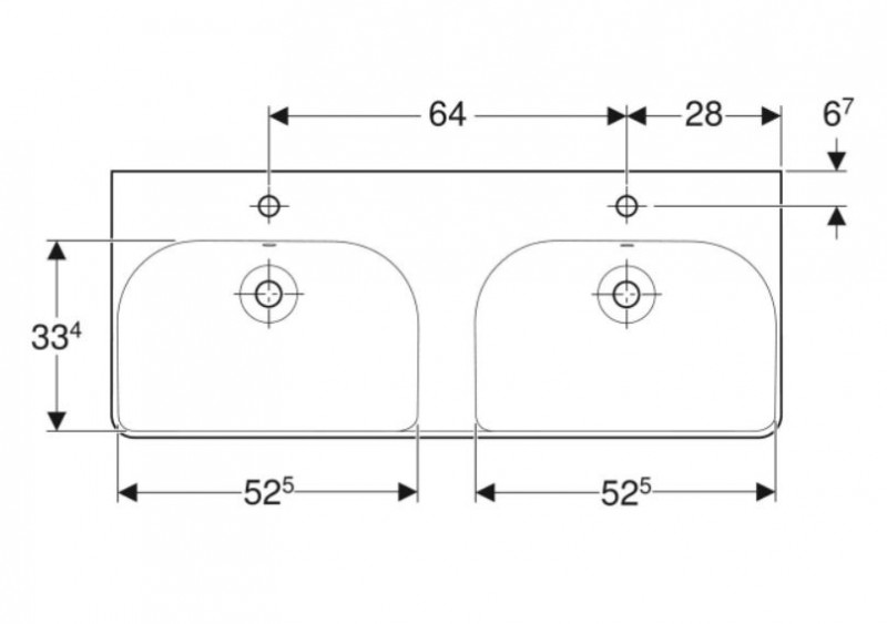 Geberit Smyle Square umywalka podwójna 120x48 cm z 2 otworami 500.223.01.1