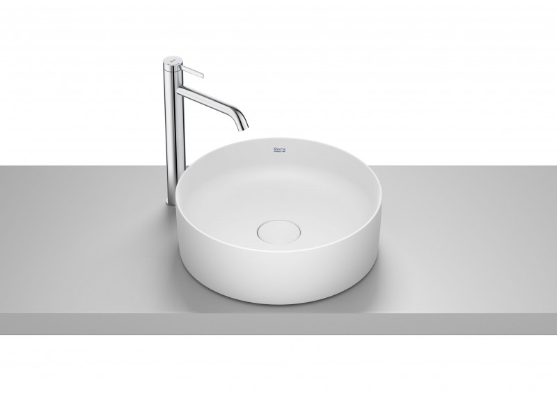 Roca Terra Round umywalka stawiana na blat 39x39 Fineceramic biały mat A32787N620