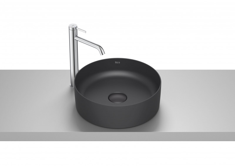 Roca Terra Round umywalka stawiana na blat 39x39 Fineceramic czarny mat A32787N080