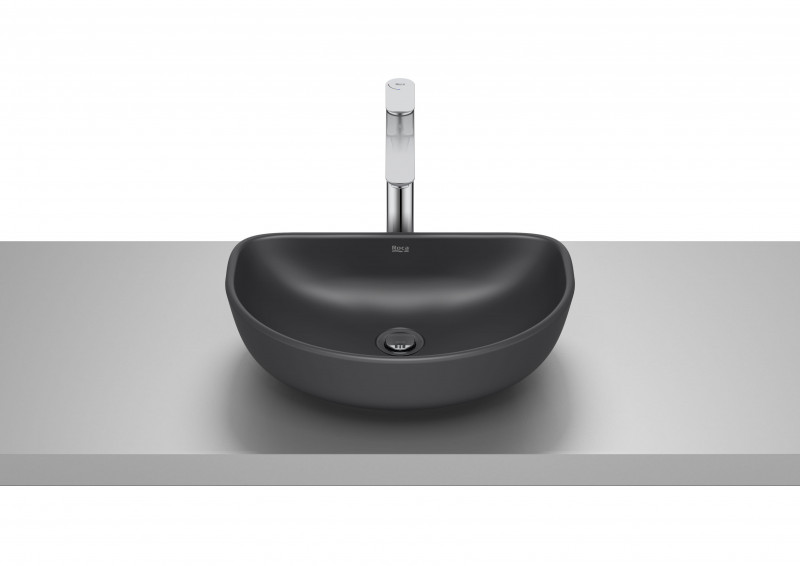 Roca Optica mała umywalka nablatowa półokrągła 45x30 czarny mat A327C10620
