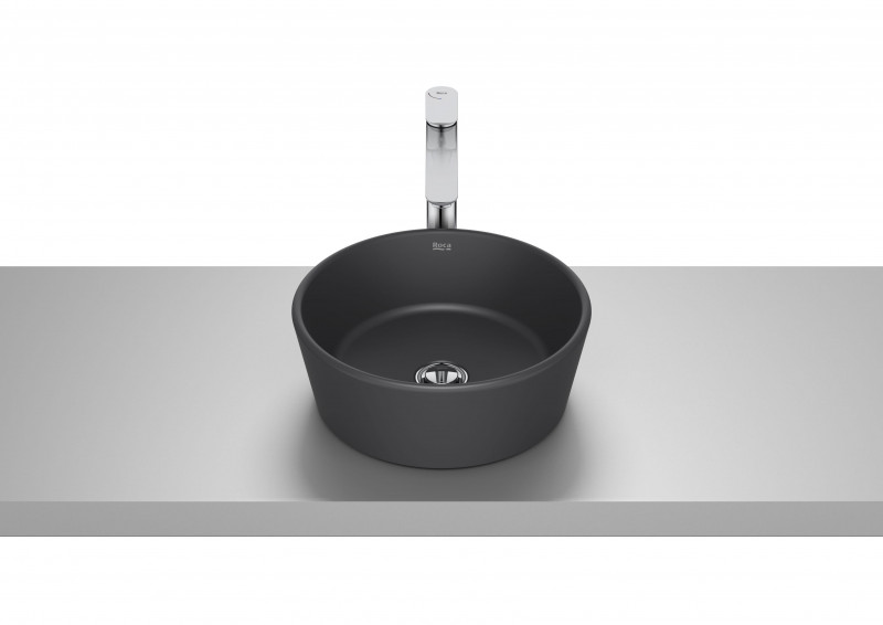 Roca Optica mała umywalka nablatowa okrągła 35x35 czarny mat A327B15080
