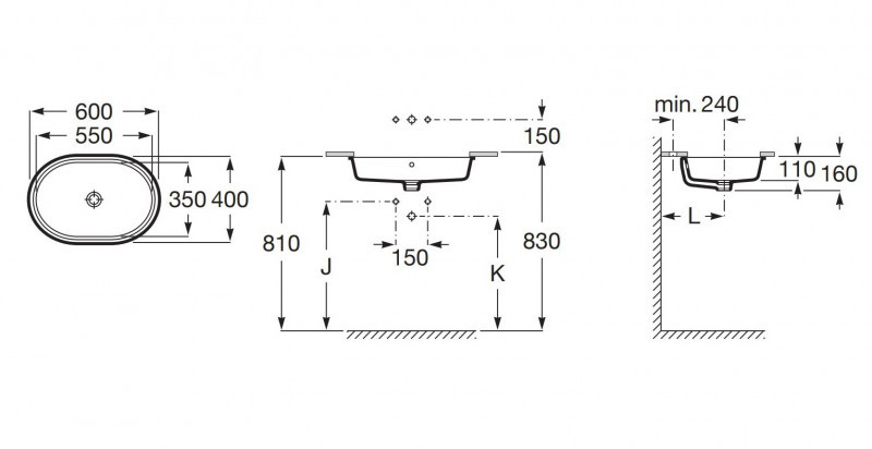 Roca Gap Round umywalka podblatowa owalna 55x35 biały Supraglaze A3270YCS00