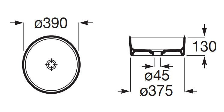 Roca Terra Round umywalka stawiana na blat 39x39 Fineceramic biały mat A32787N620
