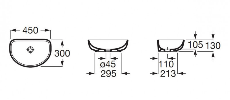 Roca Optica mała umywalka nablatowa półokrągła 45x30 czarny mat A327C10620