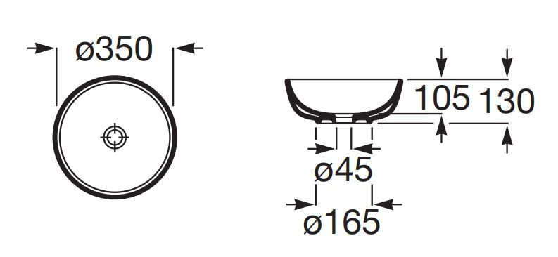 Roca Optica mała umywalka nablatowa okrągła 35x35 biały połysk A327C12000