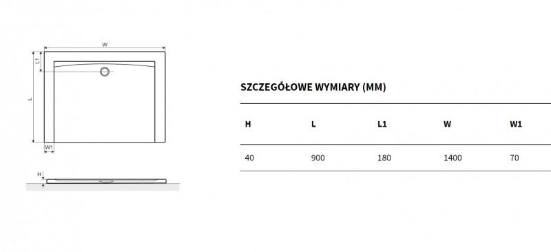 Excellent Forma X brodzik prostokątny niski 140x90 struktura biały BREX.1403.140.090.WHN