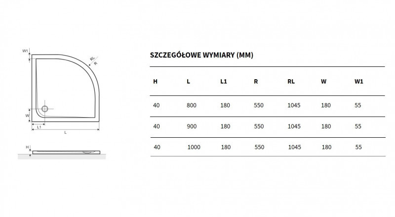 Excellent Sense X brodzik półokrągły niski 90x90 struktura biały BREX.1404.090.090.WHN