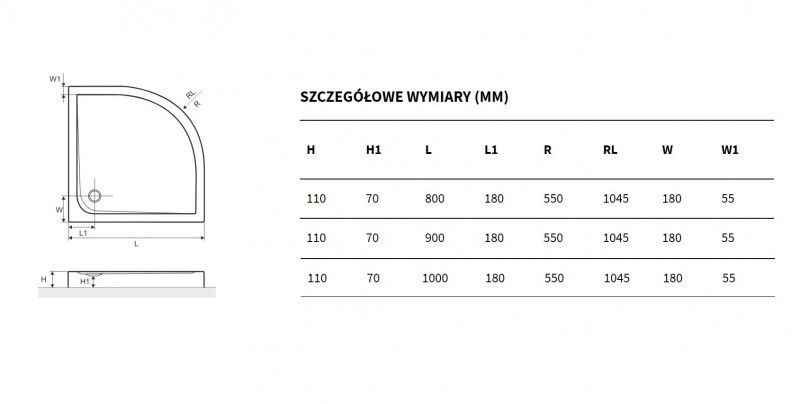 Excellent Sense Compact X brodzik półokrągły wysoki 90x90 struktura biały BREX.1404.090.090.WHC