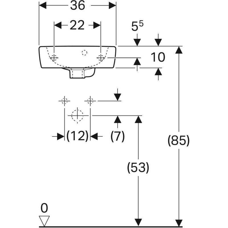 Geberit Selnova Square Compact mała umywalka wisząca 36x28 cm z otworem biały 500.316.01.7