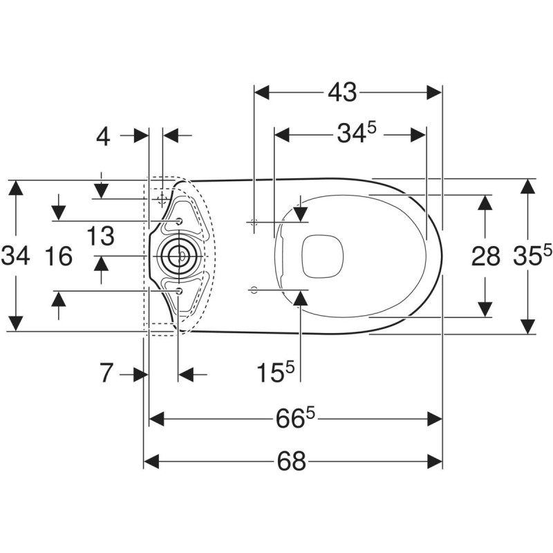Geberit Selnova muszla stojaca do kompaktu odpływ poziomy Rimfree 500.285.01.7