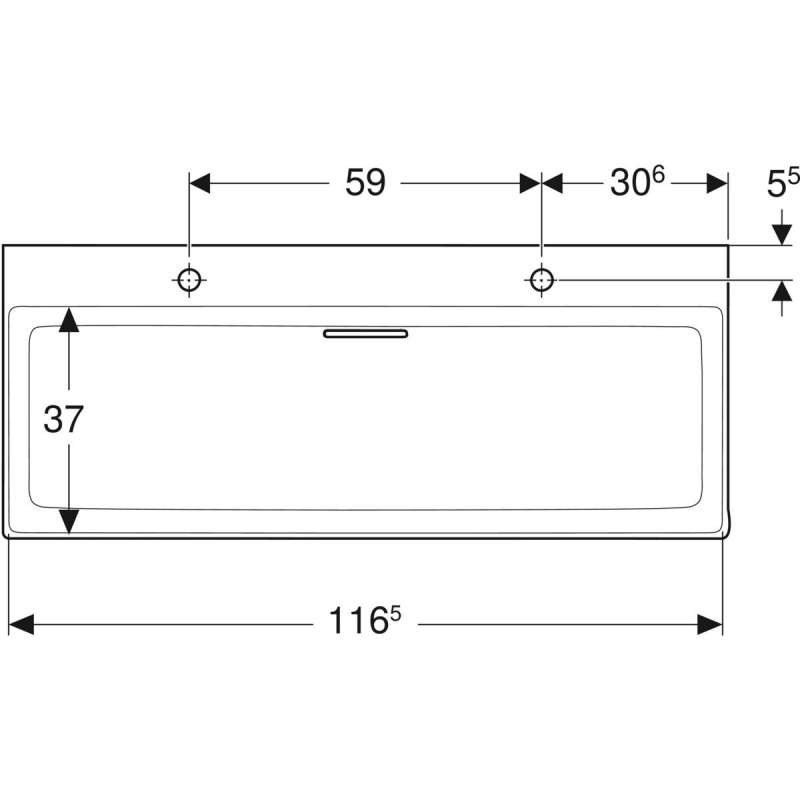 Geberit ONE umywalka podwójna 120x48 cm, odpływ poziomy, z dwoma otworami na baterię, KeraTect 505.049.00.1