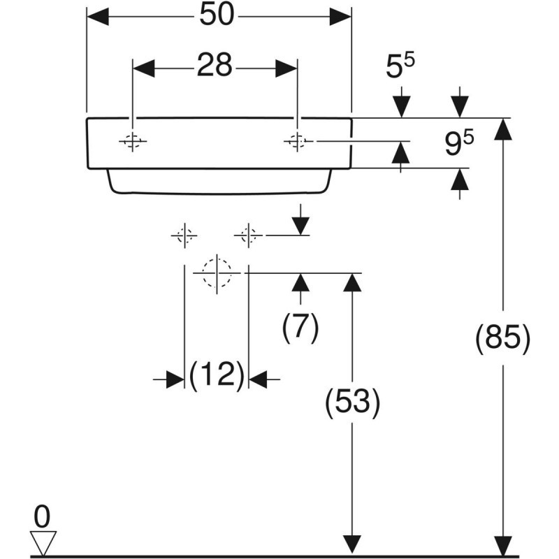 Geberit ONE umywalka stawiana na blat 50x41 cm, odpływ poziomy, bez otworu na baterię, KeraTect 505.023.00.1