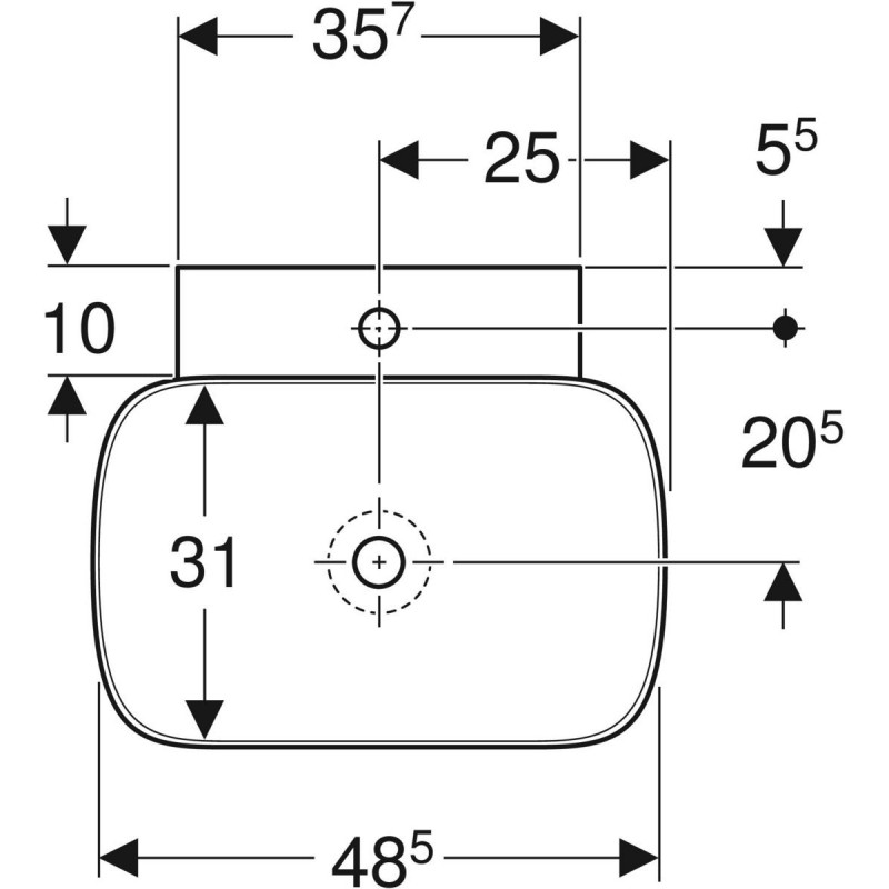 Geberit ONE umywalka misa stawiana na blat 50x42 cm,  z otworem na baterię, KeraTect 505.041.01.6