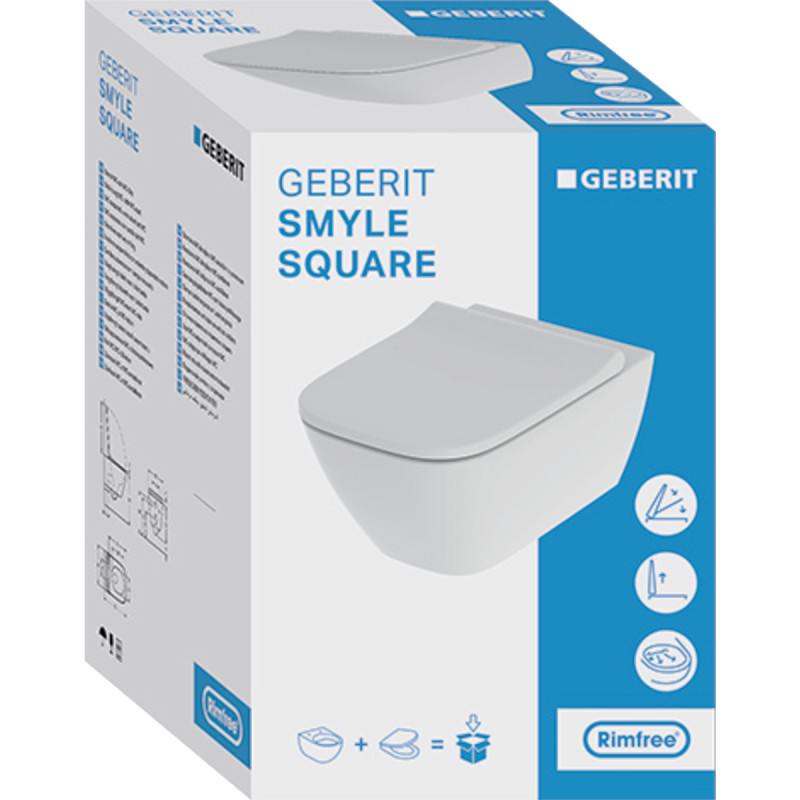 Geberit Smyle Square Rimfree zestaw muszla wisząca z deską wolnoopadaącą 500.683.00.2