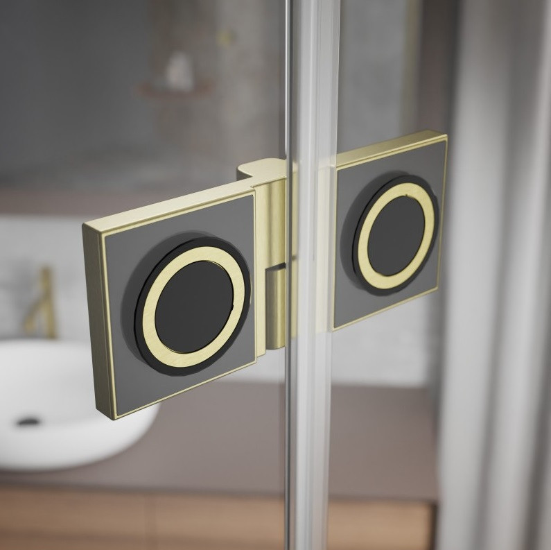 Radaway Essenza Pro Brushed Gold KDD kabina prostokątna 90Lx80R drzwi otwierane złoty szczotkowany Easy Clean 10096090-99-01L + 10096080-99-01R