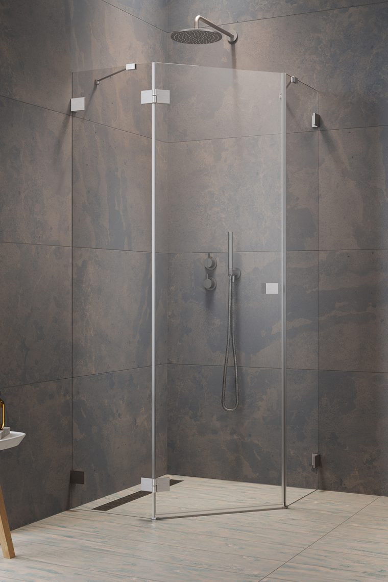 Radaway Essenza Pro Brushed Nickel PTJ kabina pięciokątna 80x100 drzwi otwierane lewe nikiel szczotkowany Easy Clean 10100000-91-01L + 10100500-01-01