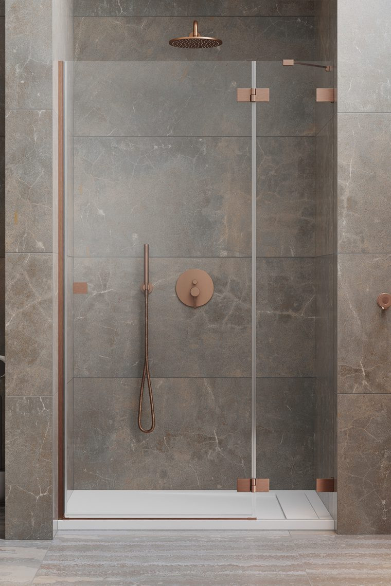Radaway Essenza Pro Brushed Copper DWJ drzwi wnękowe otwierane 130 cm prawe miedź szczotkowana Easy Clean 10099130-93-01R