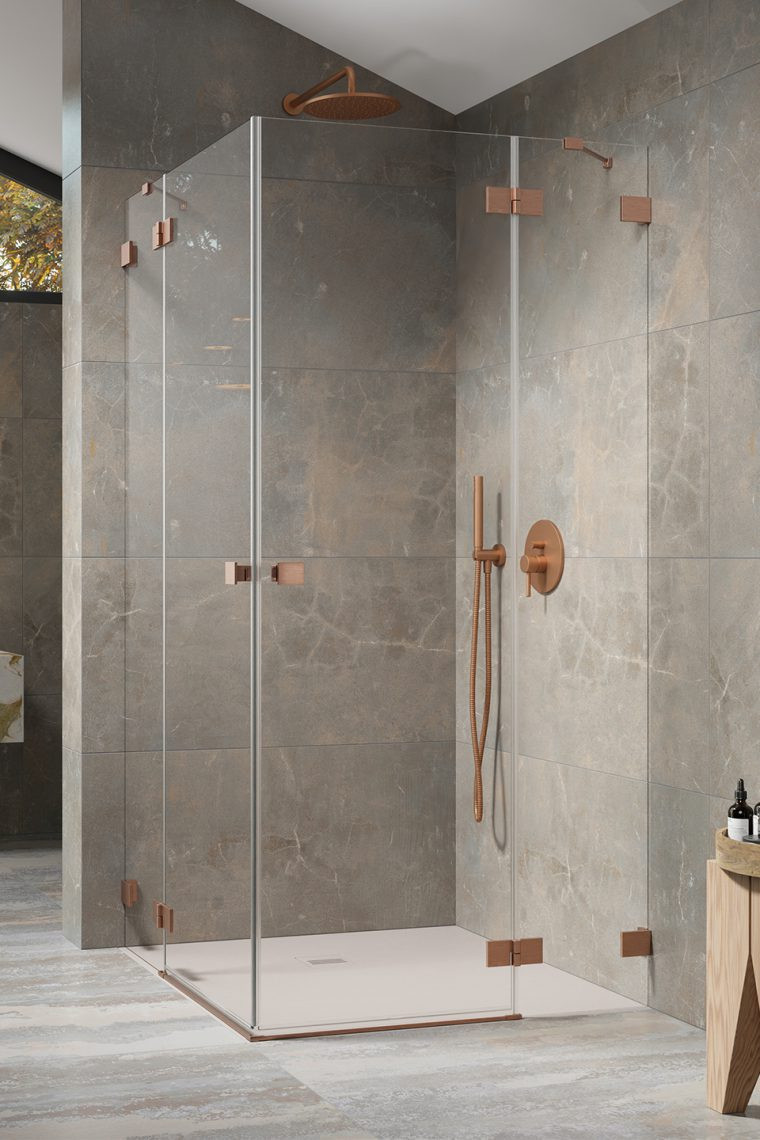 Radaway Essenza Pro Brushed Copper KDD kabina kwadratowa 90Lx100R drzwi otwierane miedź szczotkowana Easy Clean 10096090-93-01L + 10096100-93-01R